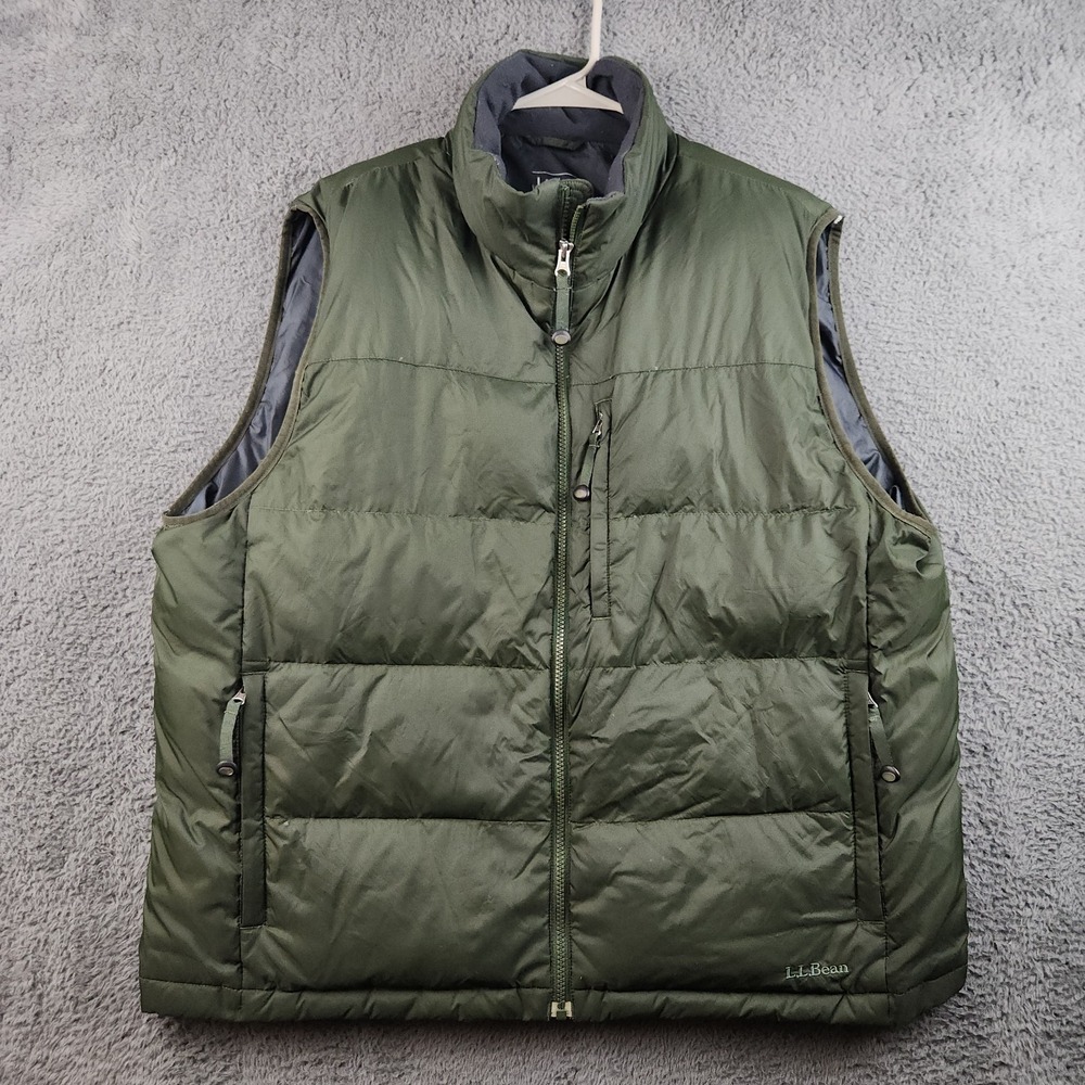 LL Bean Goose Down Quilted Men's Size XL REG Puffer Vest Green Full Zip Pockets